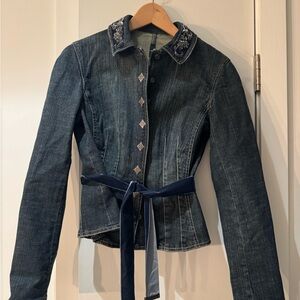 Tahari Fitted Denim Jacket with Blue Velvet & Silver Details